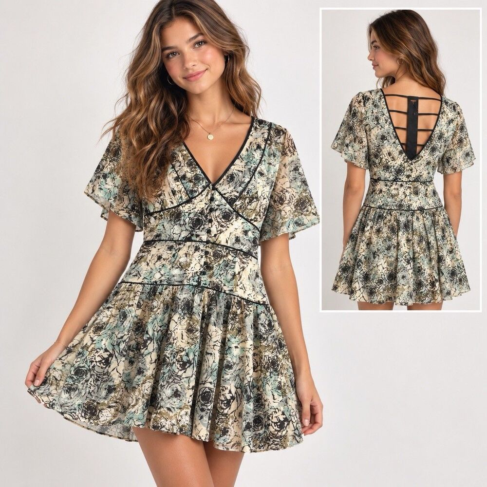 NWT Free People perfect dream dress sz 2 ivory floral boho cottagecore mini